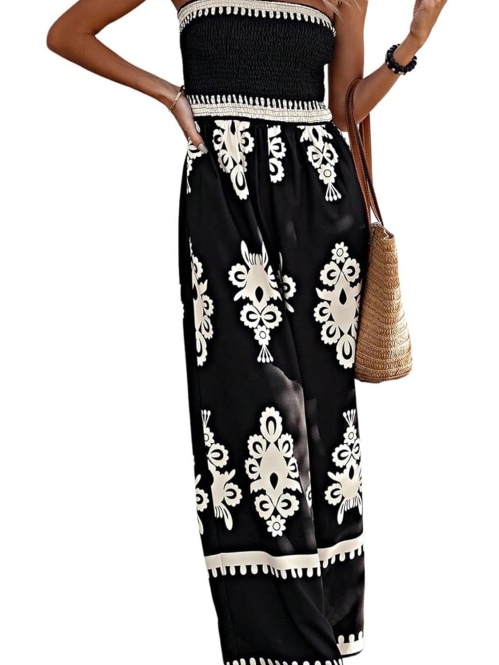 Strapless Black & Cream Jumpsuit- SMALL - Picture 3 of 7